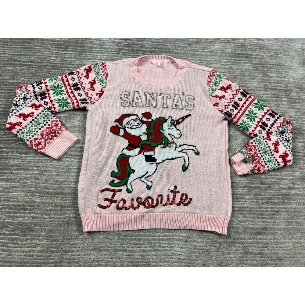 No Boundaries Sweater Juniors 3XL 21 Pink Ulgy Christmas Santas Favorite Acrylic